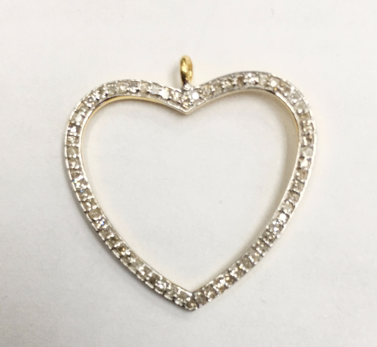 14K Solid Gold Open Heart Shape Diamond Pendant