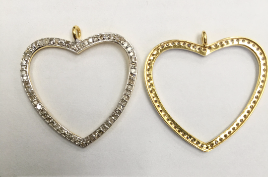 14K Solid Gold Open Heart Shape Diamond Pendant