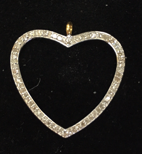 14K Solid Gold Open Heart Shape Diamond Pendant