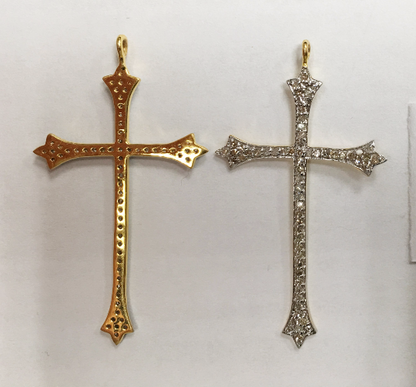 14K Solid Gold Cross Diamond Pendants