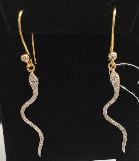 14k Solid Gold Snake Diamond Earrings