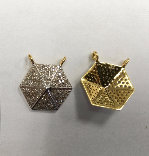 14k Solid Gold Octogan Shape Diamond Pendants