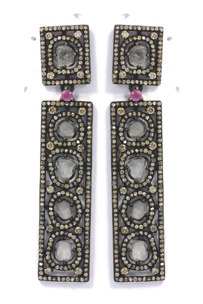 Silver Diamond Earring .925 Oxidized Sterling Silver Diamond Earring, Genuine handmade pave diamond Earring.