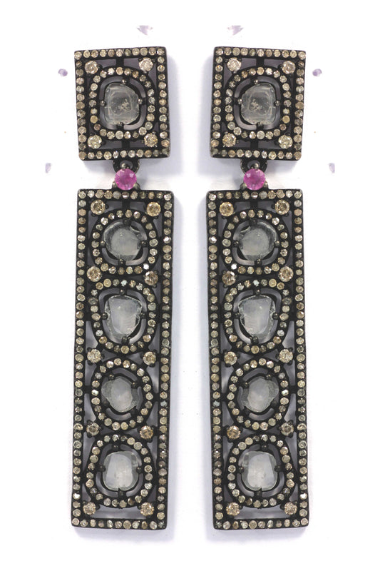 Silver Diamond Earring .925 Oxidized Sterling Silver Diamond Earring, Genuine handmade pave diamond Earring.