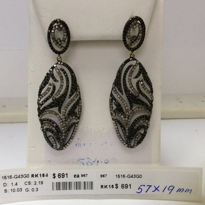 Diamond and Silver Black Rhodium Finish Earrings