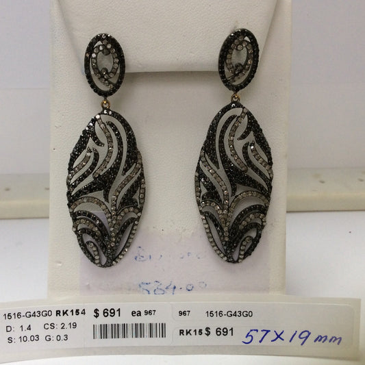 Diamond and Silver Black Rhodium Finish Earrings