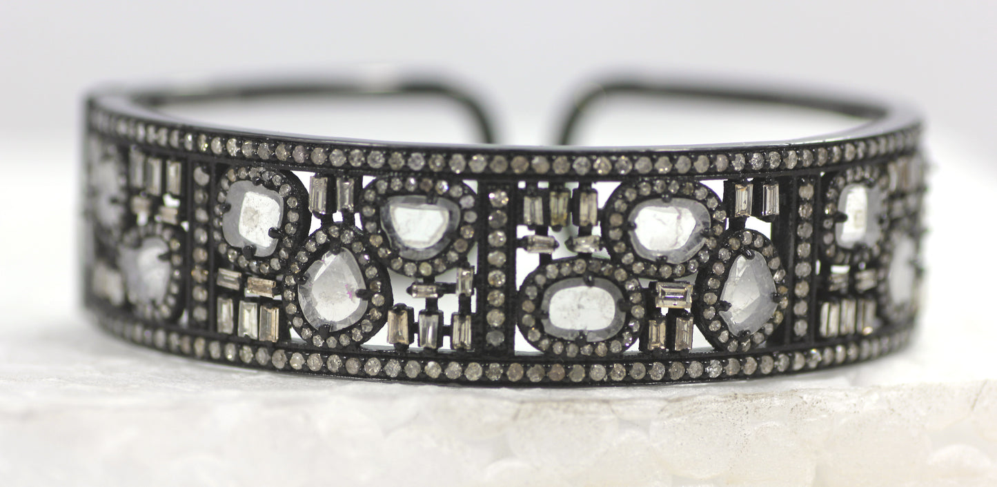 Diamond Silver Bracelet .925 Oxidized Sterling Silver Diamond Bracelet, Genuine handmade pave diamond Bracelet.