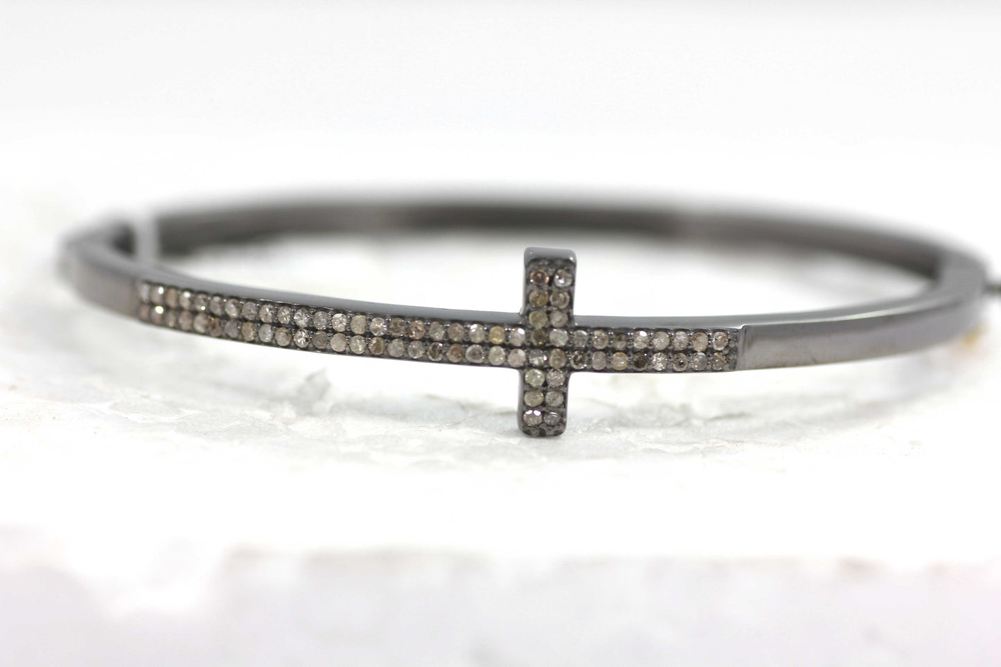 Cross Diamond Silver Bracelet .925 Oxidized Sterling Silver Diamond Bracelet, Genuine handmade pave diamond Bracelet.