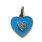 Enamel Heart Shaped Diamond Pendant .925 Oxidized Sterling Silver Diamond Pendant, Genuine handmade pave diamond Charm Size 25 MM