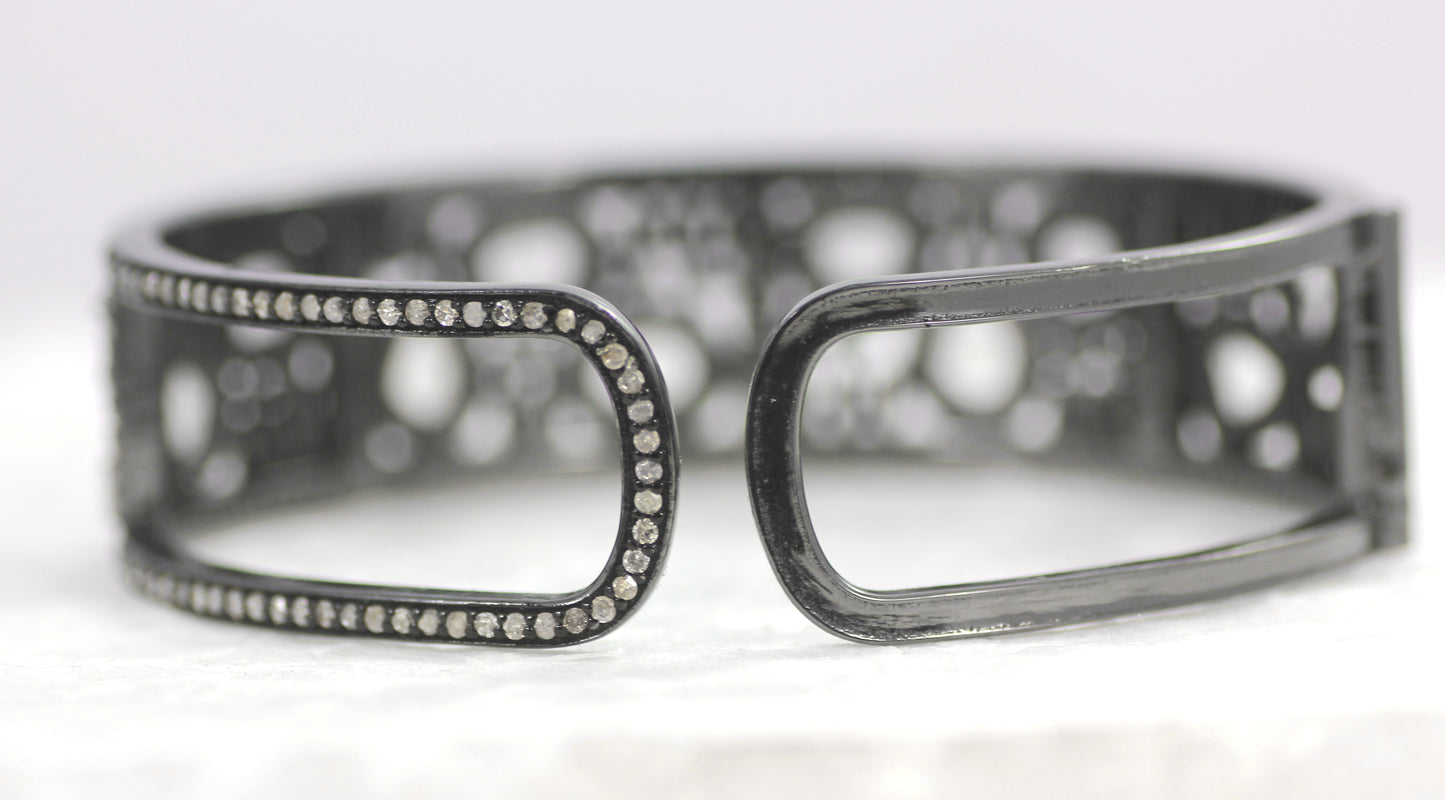 Diamond Silver Bracelet .925 Oxidized Sterling Silver Diamond Bracelet, Genuine handmade pave diamond Bracelet.