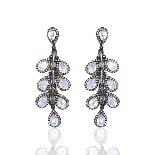 Diamond Silver Earring .925 Oxidized Sterling Silver Diamond Earring, Genuine handmade pave diamond Earring Size 1.84"(46 X 9 MM )