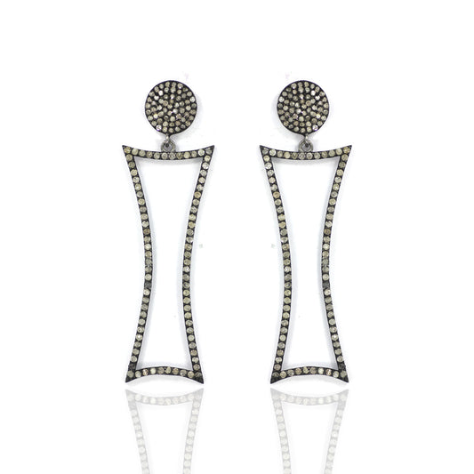 Diamond Silver Earring .925 Oxidized Sterling Silver Diamond Earring, Genuine handmade pave diamond Earring Size 2.20"(20 x 55) MM
