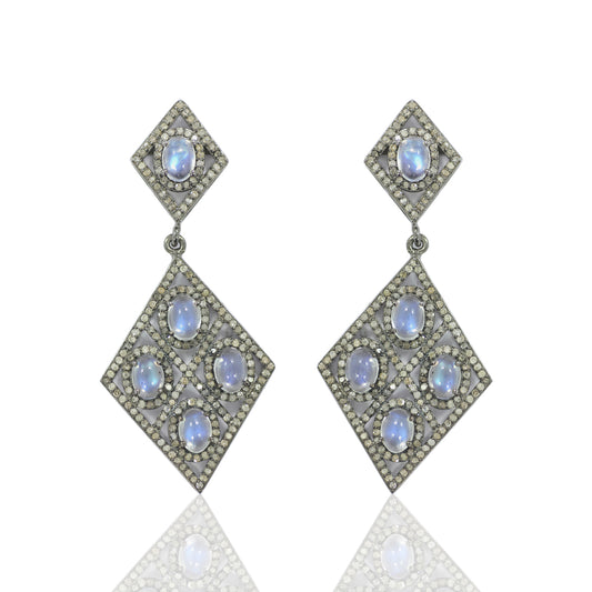 Rhombus Diamond Earring with Opal