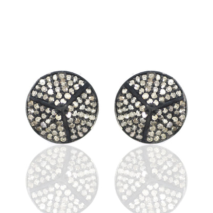Round Diamond Silver Earring .925 Oxidized Sterling Silver Diamond Earring, Genuine handmade pave diamond Earring Size 0.48"(12 MM )