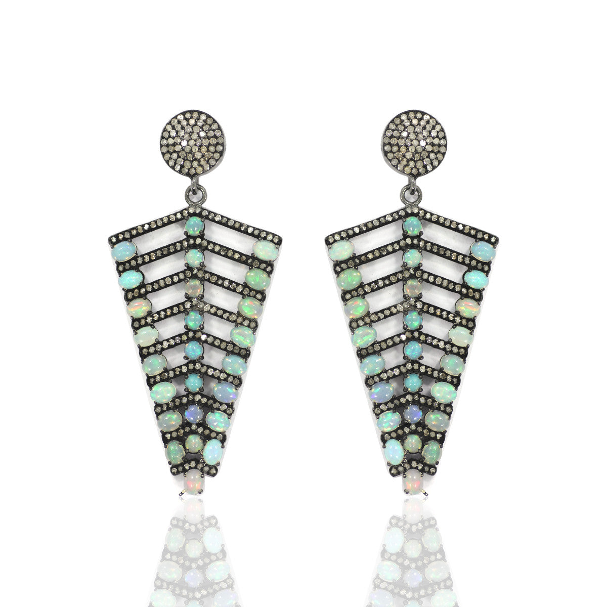 Diamond Silver Earring .925 Oxidized Sterling Silver Diamond Earring, Genuine handmade pave diamond Earring Size 2.16"(54 X 27 MM )