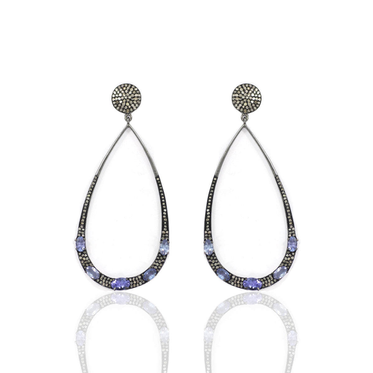 Diamond Silver Earring .925 Oxidized Sterling Silver Diamond Earring, Genuine handmade pave diamond Earring Size 2.20"(55 x 30 MM )
