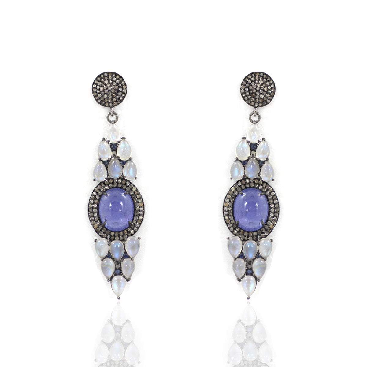 Diamond Silver Earring .925 Oxidized Sterling Silver Diamond Earring, Genuine handmade pave diamond Earring Size 2.12"(53 x 16 MM )