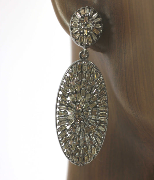 Oval shape Diamond Silver Earring .925 Oxidized Sterling Silver Diamond Earring, Genuine handmade pave diamond Earring.