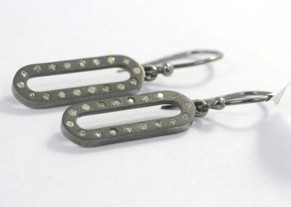 Open Shape Diamond Silver Earring .925 Oxidized Sterling Silver Diamond Earring, Genuine handmade pave diamond Earring