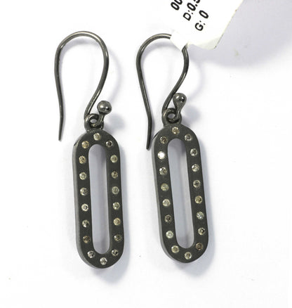 Open Shape Diamond Silver Earring .925 Oxidized Sterling Silver Diamond Earring, Genuine handmade pave diamond Earring
