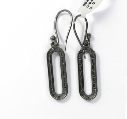 Open Shape Diamond Silver Earring .925 Oxidized Sterling Silver Diamond Earring, Genuine handmade pave diamond Earring