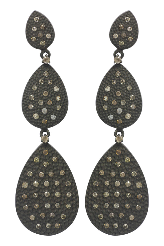 Diamond Silver Earring .925 Oxidized Sterling Silver Diamond Earring, Genuine handmade pave diamond Earring.
