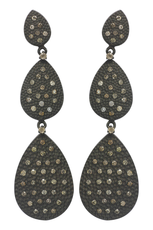 Diamond Silver Earring .925 Oxidized Sterling Silver Diamond Earring, Genuine handmade pave diamond Earring.