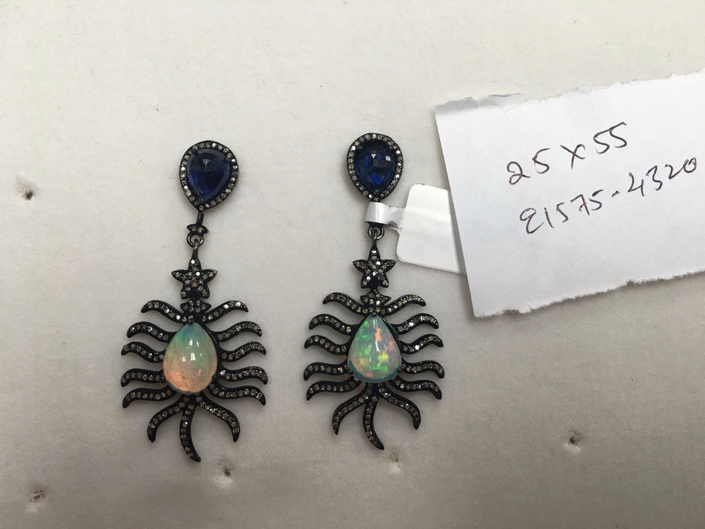 Diamond Silver Earring .925 Oxidized Sterling Silver Diamond Earring, Genuine handmade pave diamond Earring Size 2.20"(25 X 55 MM )