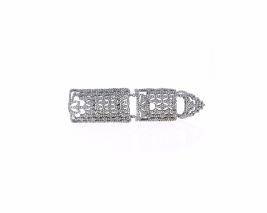 Diamond Full Finger Joint Ring Hollow Pattern Knuckle Rings,Pave Diamond Ring,Diamond Ring,Pave Ring, Statement Ring, Oxidized Silver
