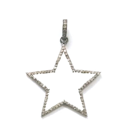 Enamel Star Shape Diamond Pendant .925 Oxidized Sterling Silver Diamond Pendant, Genuine handmade pave diamond Charm Size 30 MM