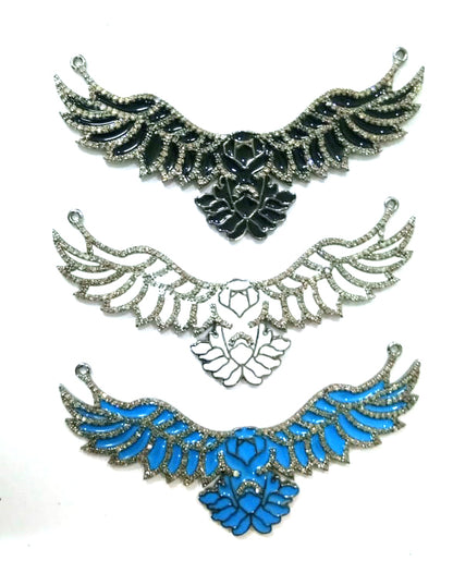 Enamel Eagle Shape Diamond Pendant .925 Oxidized Sterling Silver Diamond Pendant, Genuine handmade pave diamond Charm Size 74X22 MM
