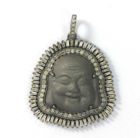 Buddha Shape Diamond Pendant .925 Oxidized Sterling Silver Diamond Pendant, Genuine handmade pave diamond Pendant.