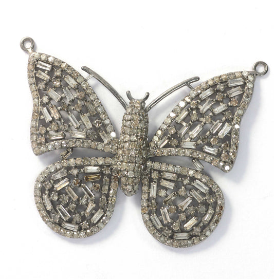 Butterfly Shape Diamond Pendant .925 Oxidized Sterling Silver Diamond Pendant, Genuine handmade pave diamond Pendant.