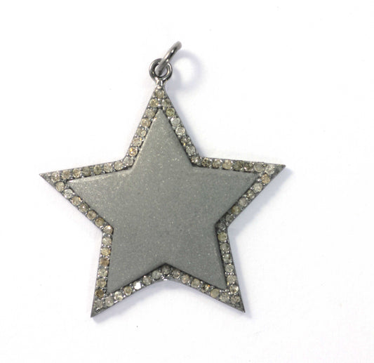Star Shape Diamond Pendant .925 Oxidized Sterling Diamond Pendant, Genuine handmade pave diamond Pendant.