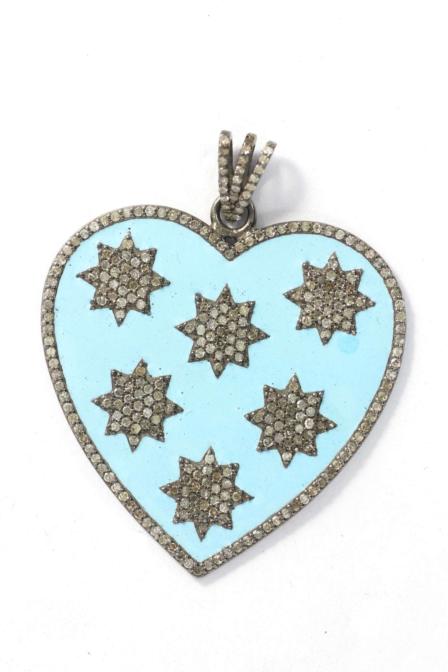 Heart Shape Diamond Pendant .925 Oxidized Sterling Silver Diamond Pendant, Genuine handmade pave diamond Pendant.