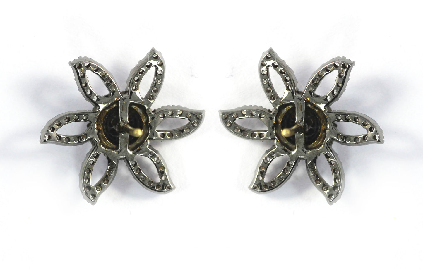 Flower Silver Diamond Earring .925 Oxidized Sterling Silver Diamond Earring, Genuine handmade pave diamond Earring.