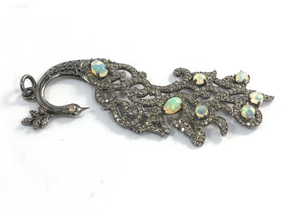 Peacock Diamond Pendant .925 Oxidized Sterling Silver Diamond Pendant, Genuine handmade pave diamond Pendant.