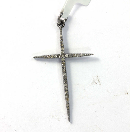 Cross Shape Diamond Pendant .925 Oxidized Sterling Silver Diamond Pendant, Genuine handmade pave diamond Pendant.