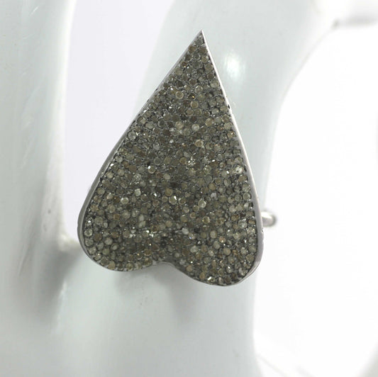 Heart Shape Silver Pave Diamond Ring .925 Oxidized Sterling Silver Diamond Ring, Genuine handmade pave diamond Ring.