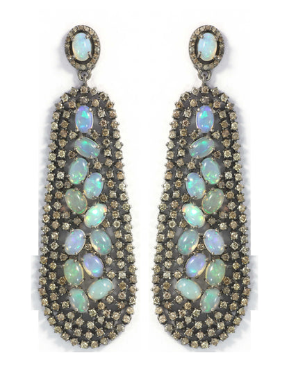 Silver Diamond Earring .925 Oxidized Sterling Silver Diamond Earring, Genuine handmade pave diamond Earring.