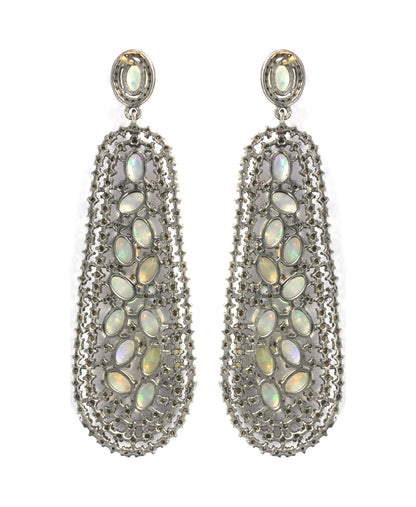 Silver Diamond Earring .925 Oxidized Sterling Silver Diamond Earring, Genuine handmade pave diamond Earring.