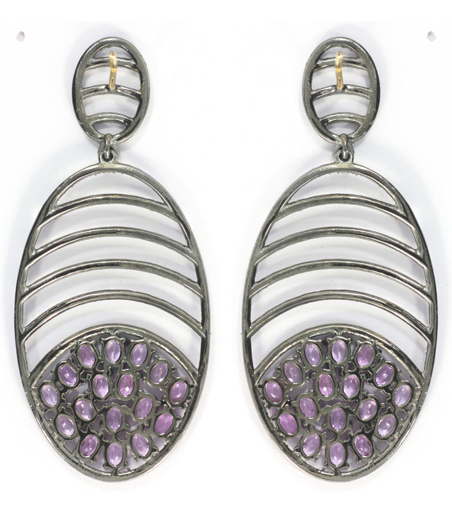 Oval Silver Diamond Earring .925 Oxidized Sterling Silver Diamond Earring, Genuine handmade pave diamond Earring.