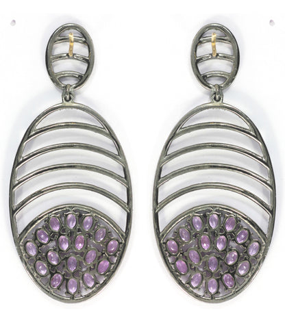 Oval Silver Diamond Earring .925 Oxidized Sterling Silver Diamond Earring, Genuine handmade pave diamond Earring.