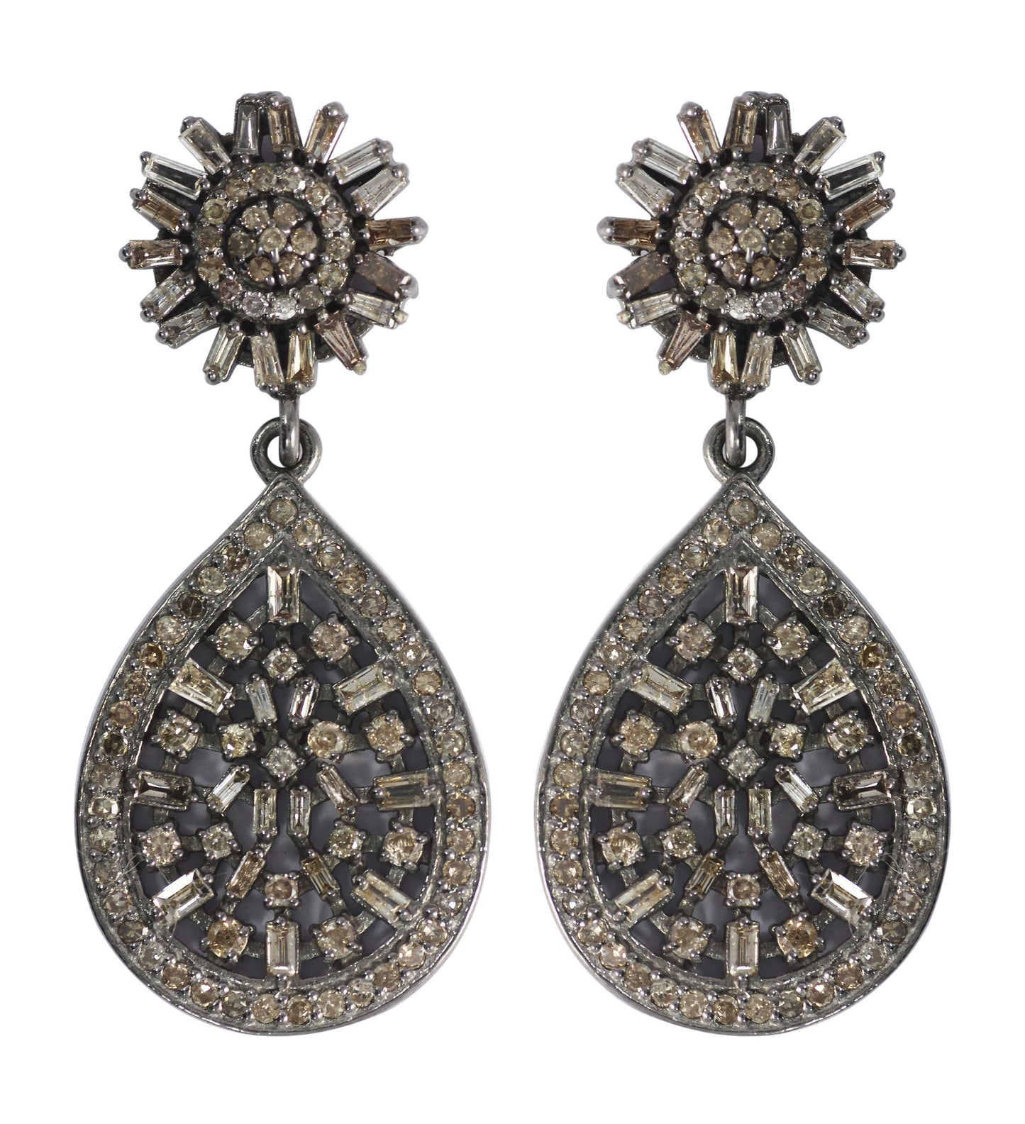 Silver Diamond Earring .925 Oxidized Sterling Silver Diamond Earring, Genuine handmade pave diamond Earring.