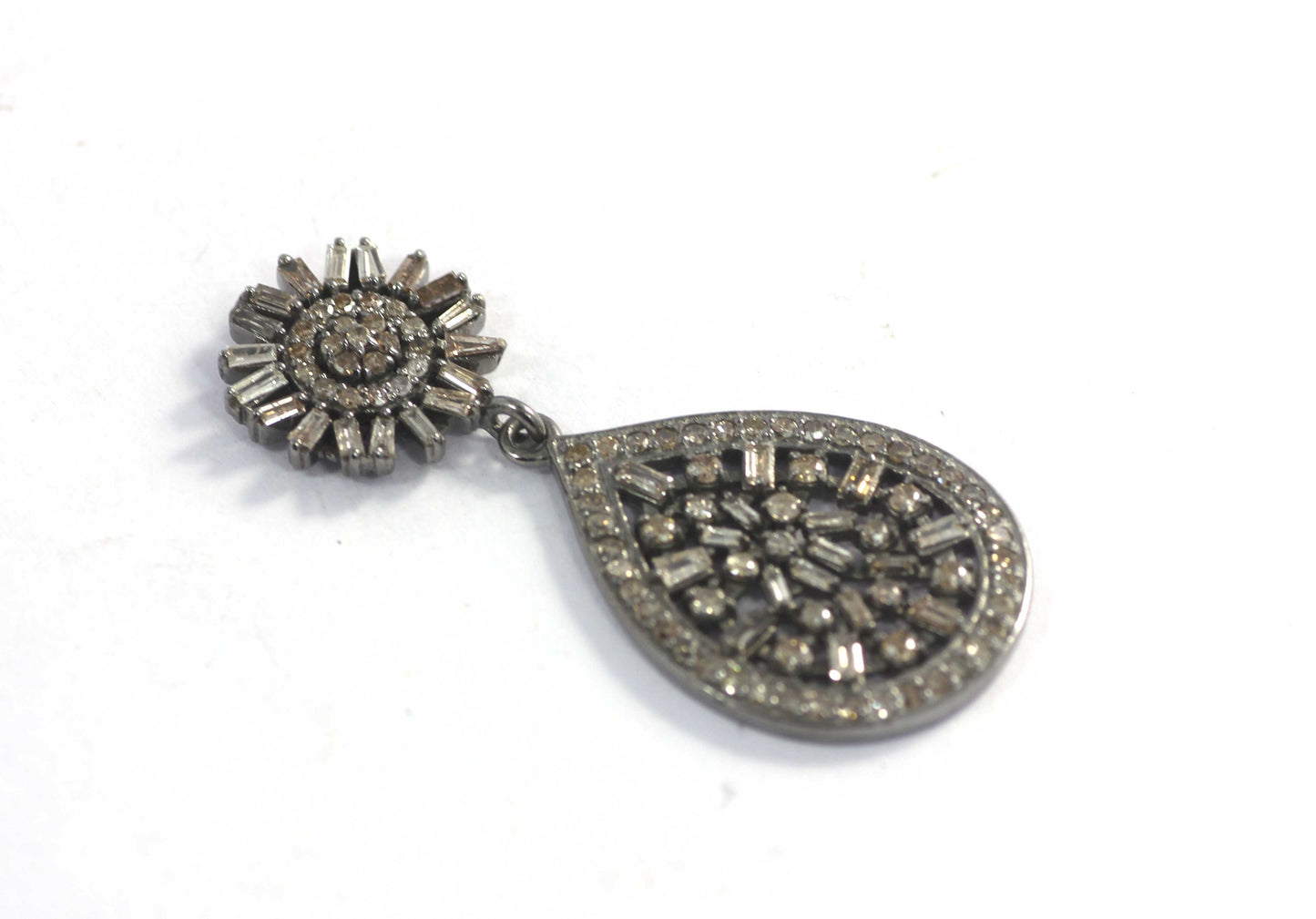 Silver Diamond Earring .925 Oxidized Sterling Silver Diamond Earring, Genuine handmade pave diamond Earring.