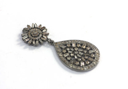 Silver Diamond Earring .925 Oxidized Sterling Silver Diamond Earring, Genuine handmade pave diamond Earring.