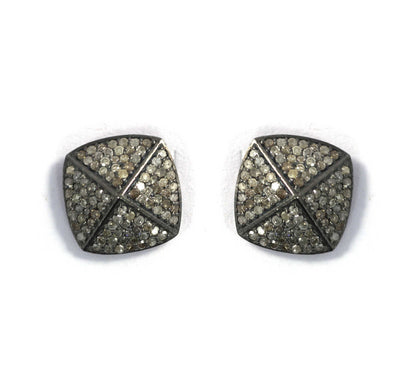 Silver Diamond Stud Earring .925 Oxidized Sterling Silver Diamond Stud Earring, Genuine handmade pave diamond Stud Earring.