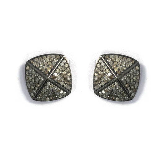 Silver Diamond Stud Earring .925 Oxidized Sterling Silver Diamond Stud Earring, Genuine handmade pave diamond Stud Earring.
