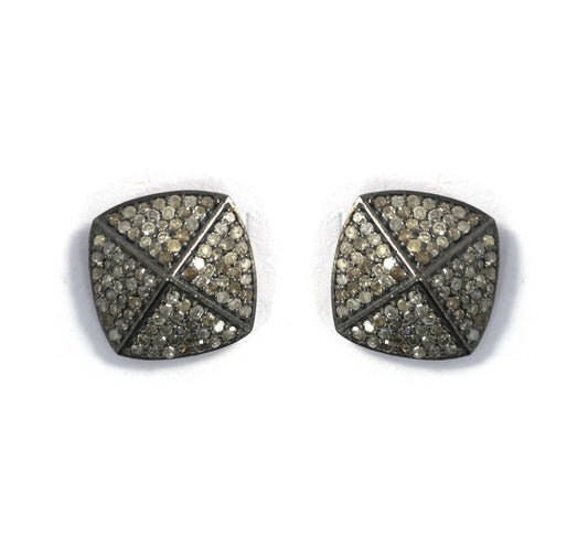 Silver Diamond Stud Earring .925 Oxidized Sterling Silver Diamond Stud Earring, Genuine handmade pave diamond Stud Earring.