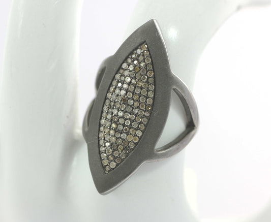 Marquise Shape Silver Pave Diamond Ring .925 Oxidized Sterling Silver Diamond Ring, Genuine handmade pave diamond Ring.